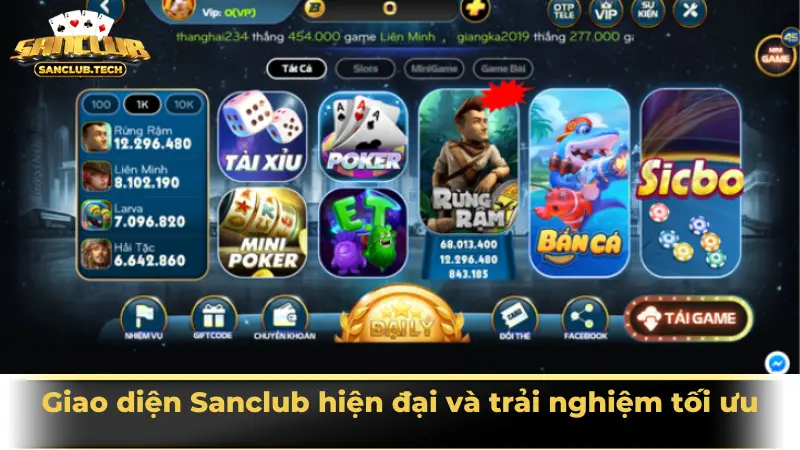Giao diện Sanclub hiện đại và trải nghiệm tối ưu